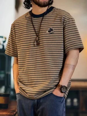 Men's Casual Striped Ripped T-Shirt